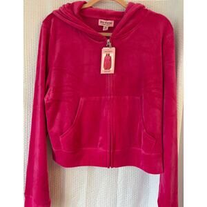 Juicy Couture Hot Pink Velour Y2K Style Hoodie Rhinestone Back Zip Jacket XL NWT